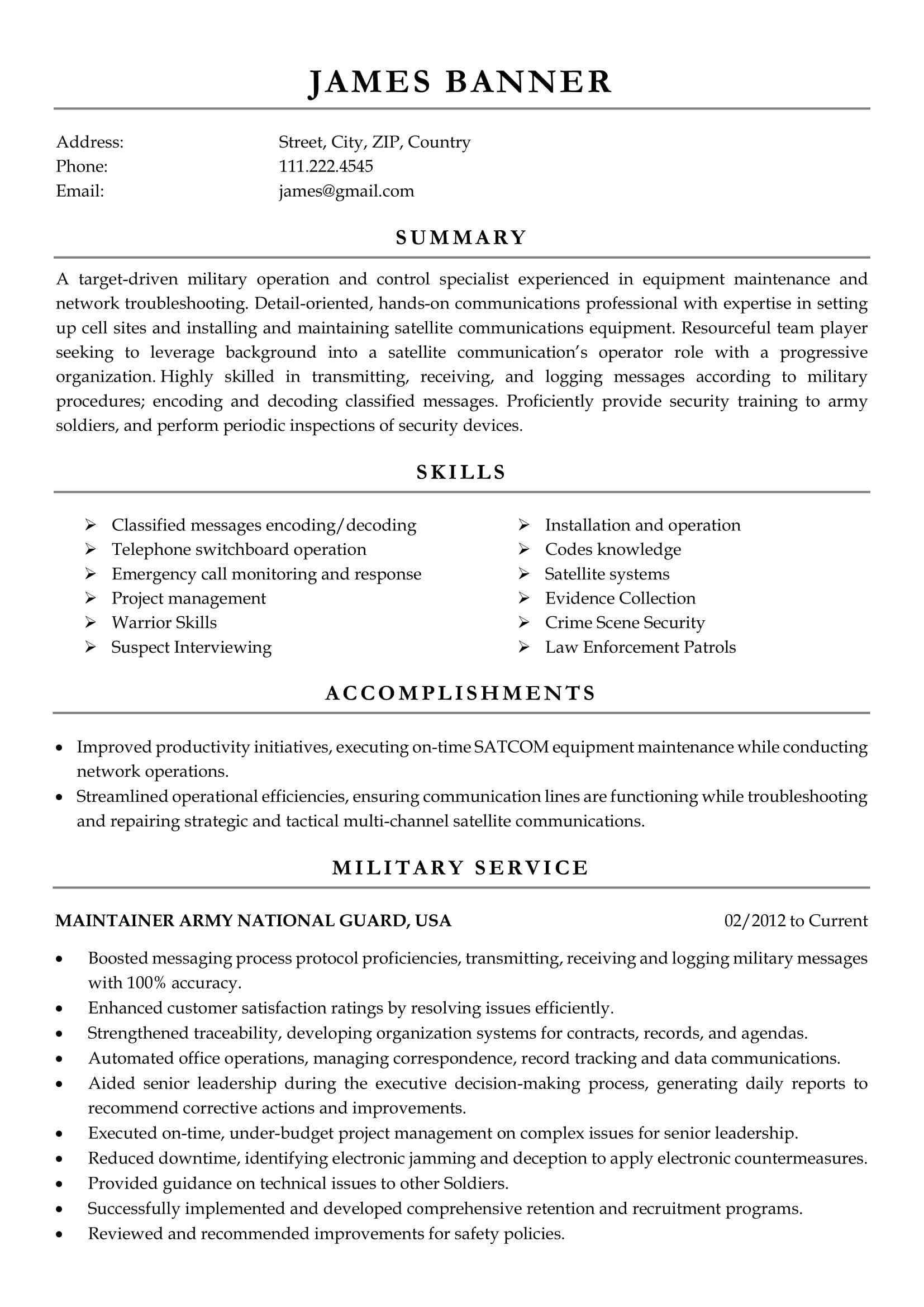 Professional resume sample